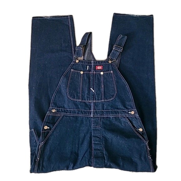 Vtg Dickies Overalls Mens 38x34 (38×33) Blue Denim Bib Carpenter Workwear USA - Picture 1 of 16